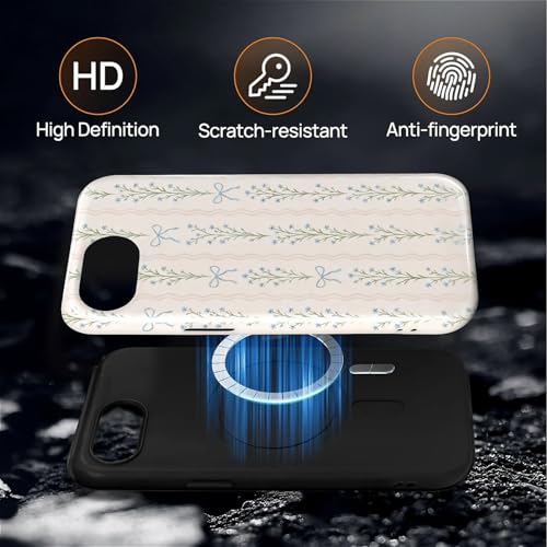 Magnetic for iPhone 16e Case,[Compatible with Magsafe] Dual Layer Protective Heavy Duty Shockproof Rugged Drop Protection Bumper Hybrid Case - Blue Bow Stripes - color: Blue Bow Stripes, size: iPhone 16e