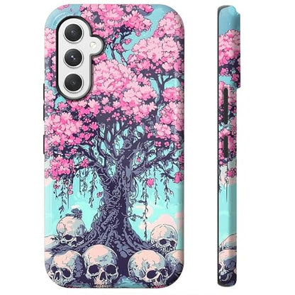 Cherry Blossom Skull Phone Case for Samsung Galaxy S25, Dual Layer Shockproof Rugged Cover with Soft TPU + Hard PC, Anti-Scratch Slim Fit Wireless Charging Compatible - color: Cherry Blossom Skull, size: 6.2" Galaxy S25