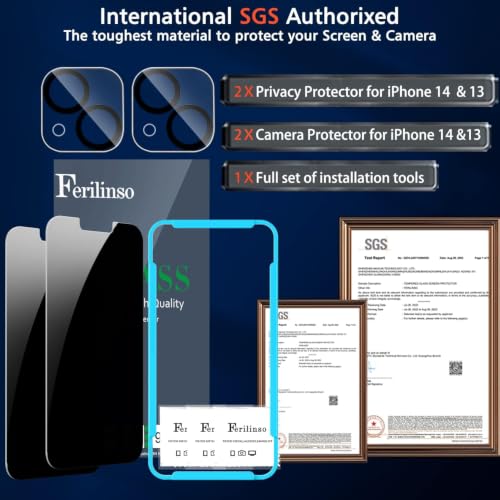 Ferilinso Privacy Screen Protector for iPhone 13/14, Tempered Glass - size: iPhone 14/13-6.1 IN
