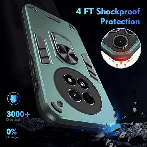 Compatible with Realme 13 5G/Realme 12 Phone Case Cover Built-in Stand Shockproof and Drop-Proof [with Tempered Glass Screen Protector] Green - color: HY-GZS-green, size: Realme 13 5G/Realme 12