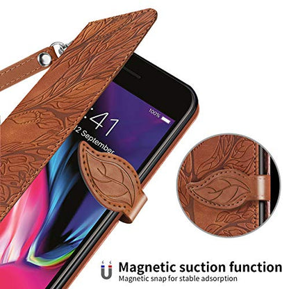 Wallet Case for iPhone 7 Plus/iPhone 8 Plus with Card Holder/Slot,PU Leather Flip Folio Shell [Magnetic Closure][Wrist Strap][Kickstand] Shockproof Cover Fit iPhone 7 Plus / 8 Plus Brown - color: Brown, size: iPhone 7 Plus / iPhone 8 Plus (5.5 inch)