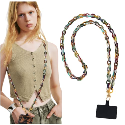 Phone Crossbody Chain CellPhone Lanyard, Acrylic Shouder Strap Universal Lanyard Chain with Tether Patches Compatible with Most Phones Bag Purse (multi-color - color: P