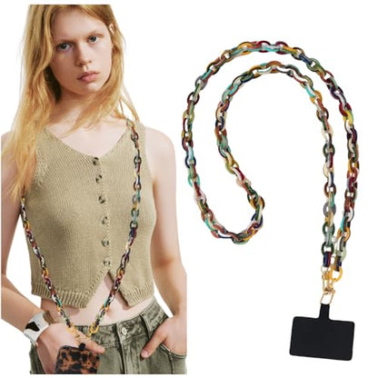 Phone Crossbody Chain CellPhone Lanyard, Acrylic Shouder Strap Universal Lanyard Chain with Tether Patches Compatible with Most Phones Bag Purse (multi-color - color: P