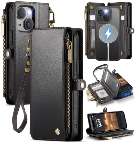 Defencase for iPhone 15 Phone Case Wallet Compatible with Magsafe, Black - color: (Detachable with Magsafe)-Black