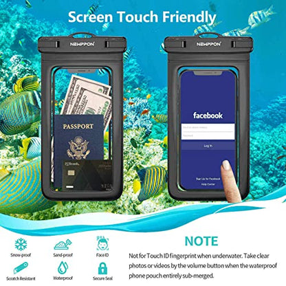 Waterproof Cell Phone Pouch : 4 Pack Float Clear Cell Holder Protector with Lanyard - Universal Floatable Water Proof Dry Bag for iPhone Samsung Galaxy for Beach Swimming Pool - color: 4 Pack Black