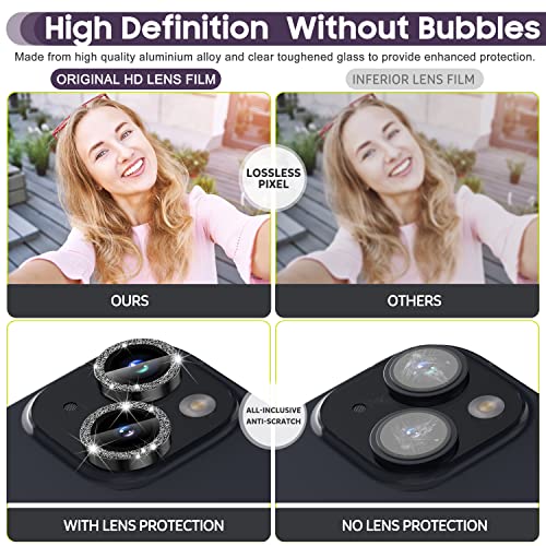 Suoman for iPhone 14 6.1 inch / 14 Plus 6.7 inch Camera Lens Protector, 9H Tempered Glass Film, Metal Frosted Independent Protective Cover [Glitter Diamonds] - Black - color: Bling Black