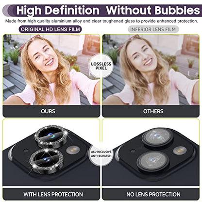 Suoman for iPhone 14 6.1 inch / 14 Plus 6.7 inch Camera Lens Protector, 9H Tempered Glass Film, Metal Frosted Independent Protective Cover [Glitter Diamonds] - Black - color: Bling Black