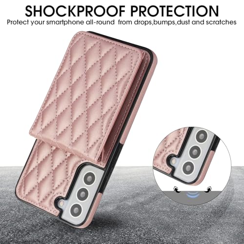 Phone Case for Samsung Galaxy S22 5G Wallet Cover with Tempered Glass Screen Protector Credit Slot Card Holder Crossbody Strap Stand RFID Blocking S 22 22S 4G G5 6.1 inch Women Men Girls Rose Gold - color: Rose Gold
