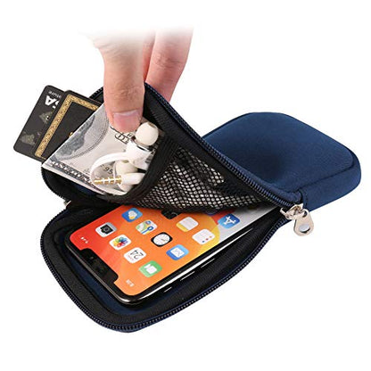 Neoprene Cell Phone Sleeve Zipper Phone Pouch Holder w/Neck Strap Compatible for iPhone 17 Pro Max 16 Plus Galaxy S26 Ultra S26+ S25 FE A17 A36 A56 Oneplus 15 13 Pixel 10 Poco X7 Pro (Blue) - color: Blue