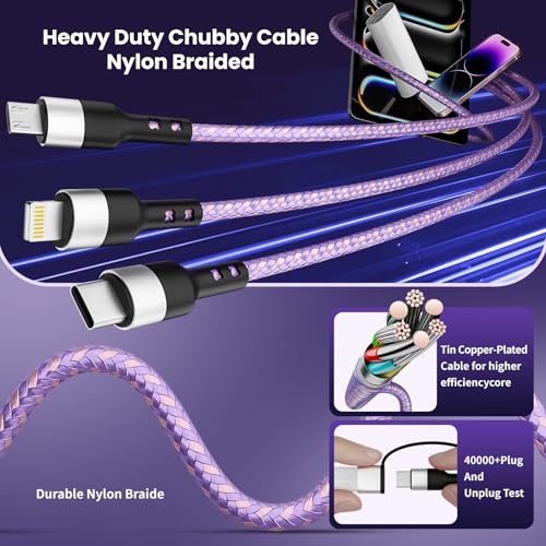 Travel Essentials, 3 in 2 Multi Charging Cable USB C Charger for iPhone 17 - color: Violet, size: 2Pack5FT