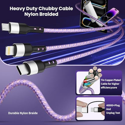 Travel Essentials, 3 in 2 Multi Charging Cable USB C Charger for iPhone 17 - color: Violet, size: 2Pack5FT