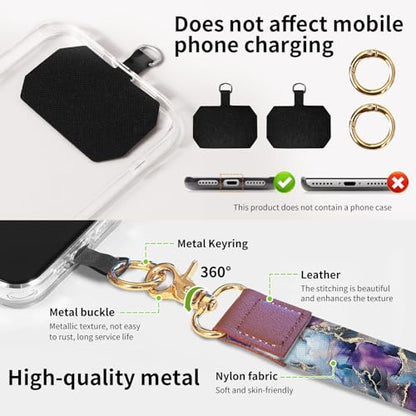 Phone Lanyard Crossbody Wrist Strap, Universal Adjustable Neck Strap for Phone Case Keys ID Badges, Travel Essential - color: Luxury Purple Marble
