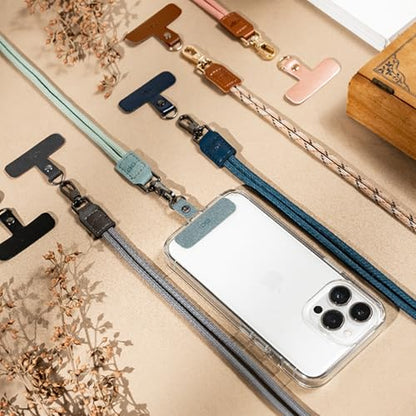 EKAX Phone Lanyard, 1x Customizable Crossbody Neck Phone Strap, 1x Removable PU Leather Tab, Hands-Free Holder for Cell Phones, Earphones, Badges & Keys, Travel Essentials Accessories (Striated Brown) - color: Striated Brown
