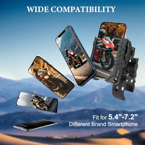 Universal Phone Mount for Bike/Motorcycle/Scooter/ATV, 720° Rotatable Anti-Shake Holder with One-Hand Quick Release &Secure Lock Knob, Fits 5.4-7.2” iPhone 16/15/14/13 Pro Max, 75026 - size: Phone holder Super Clamp