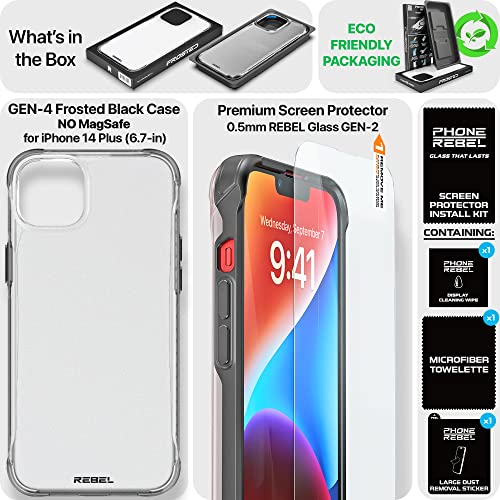 Phone REBEL Clear Case for iPhone 14 Plus [Frosted Series Gen-4] Translucent Matte Texture, Non-Yellowing, Protective Shockproof Bumpers, Metal Buttons, 6.7 Inch 2023 Cover (Frosted Black, No MagSafe) - color: Frosted Black, No MagSafe, size: iPhone 14 Pl