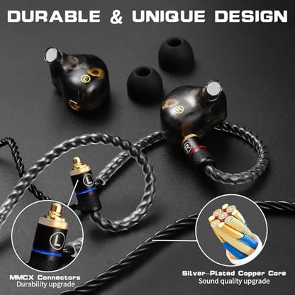 DEMAKE in Ear Monitor with Detachable Silver-Plated 3.5mm Cable, with Mic - color: Black Splicing, size: With Mic
