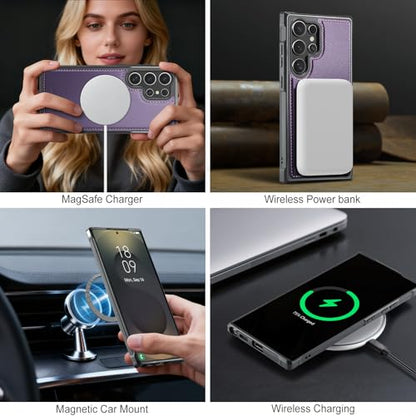 WJX for Samsung Galaxy S25 Ultra MagSafe Wallet Case, 2-in-1 Detachable Luxury Card Holder, Universal MagSafe Compatible, RFID Blocking, Shockproof Kickstand Slim Cover，Grape Purple - color: Grape purple, size: Galaxy S25 Ultra