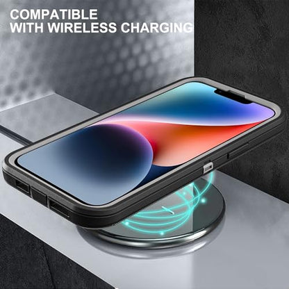 YKHJKLEC iPhone 13/14 Military Grade Case, 3 in 1 Heavy Duty Shockproof/Drop Proof/Dust Proof With 2Pcs Tempered Glass Screen Protector (Black/Grey) - color: Black/Grey