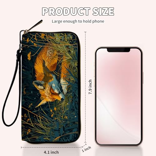 Ladies Wallet,Clutch Purses for Women Wallets Leather Credit Card Holder for Women Wristlet Slim Small Cute with Zipper,Thin RFID Blocking with Wrist Strap,Grass Fox - color: Grass Fox
