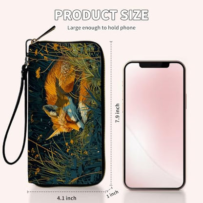 Ladies Wallet,Clutch Purses for Women Wallets Leather Credit Card Holder for Women Wristlet Slim Small Cute with Zipper,Thin RFID Blocking with Wrist Strap,Grass Fox - color: Grass Fox