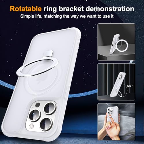 SKYLMW Compatible with iPhone 13 Pro Case with Stand,Translucent | iPhone 13 Pro Phone Case 6.1",Magnetic Ring Stand,Compatible with MagSafe,Military-Grade Protection,Great Grip Feeling - color: Translucent, size: Iphone 13 Pro