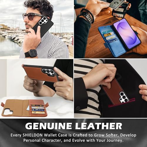 SHIELDON Detachable Wallet Case for Galaxy S26 Ultra 6.9" 2026, Retro Black | Genuine Leather, Kickstand, Magnetic Closure, RFID Blocking, Credit Card Slot, Removable, Folio Shockproof Cover - color: Retro Black