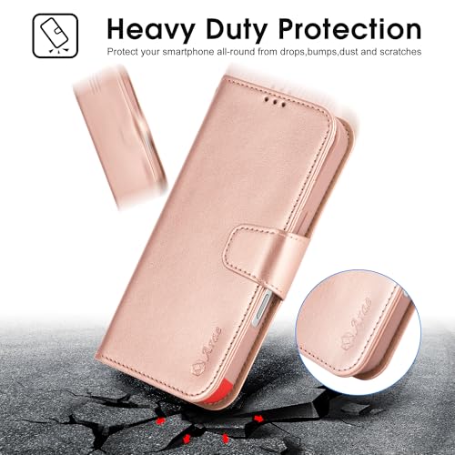 Arae Compatible with iPhone 17 Case Wallet with Card Holder, Wristlet Strap Wallet Flip Cover for iPhone 17 6.1 inch Men/Women, RFID Blocking, Kickstand, Rose Gold - color: Rose Gold, size: iPhone 17 6.1 inch