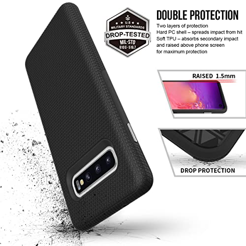 KIOMY Case for Samsung Galaxy S10, Shockproof Bumper Protective Cover Hybrid Design Hard PC Back with Flexible TPU Inner 2 in 1 Dual Layers Design (Matte Black) - color: Black