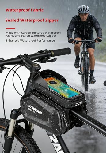 Waterproof Hard Shell Bike Frame Bag, Touch Screen Phone Holder Bag, MTB Cycling Storage Bag,Gift for Dad/Men