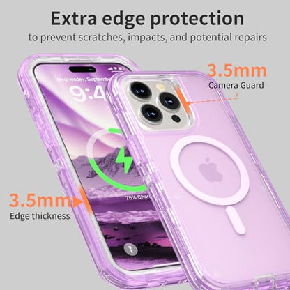 Follaroma Magnetic for iPhone 15 Pro Case, Heavy Duty Phone Cases, Purple | Compatible with MagSafe, Heavy Duty Shock proof Protection, Military-Grade Anti-Drop, Dual Layer Transparent Protective Cover - color: Purple, size: iPhone 15 Pro 6.1''