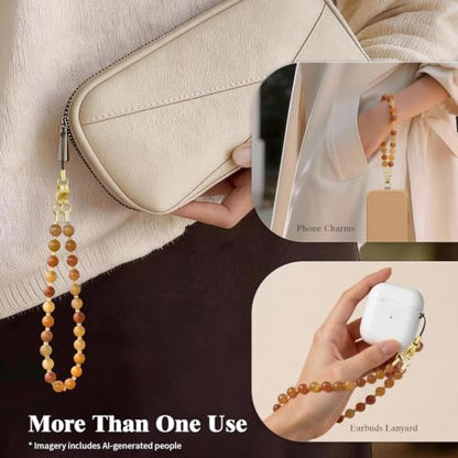SURPHY Natural Stone Phone Charm, Beaded Phone Wrist Strap with Tether Tab - color: Aventurine Amber