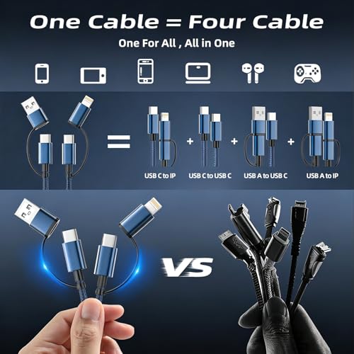 60W 4 in 1 Multi Charging Cable 2 Pack 5FT, USB C to USB C Cord - color: NavyBlue