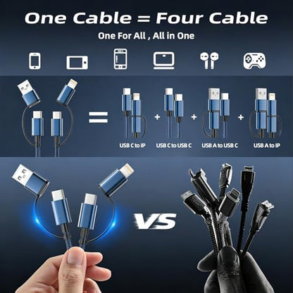 60W 4 in 1 Multi Charging Cable 2 Pack 5FT, USB C to USB C Cord - color: NavyBlue