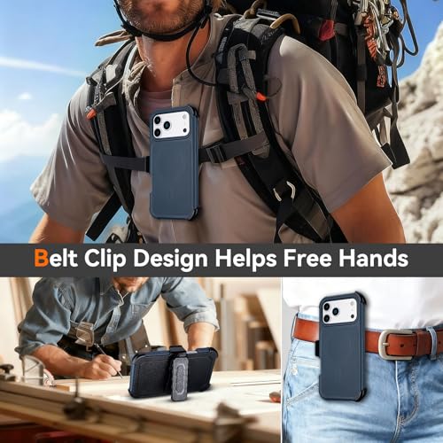 for iPhone 17 Pro Case with Clip, Compatible with Magsafe, Blue | Anti-Drop, Anti-Fingerprint, 3 in 1 Heavy Duty Shockproof Protection, Military-Grade for iPhone17 Pro Phone Case Rugged - color: Blue