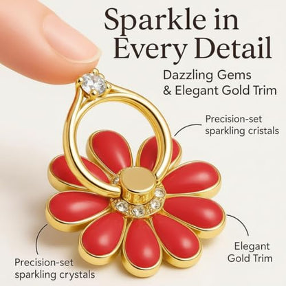 NXVX Daisy Flower Phone Ring Holder, Red Bling Finger Grip & Kickstand - color: Red