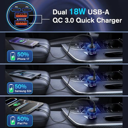 90W Car Charger USB C, 4-Port Super Fast Charging Cigarette Lighter Plug - size: 2 Pack