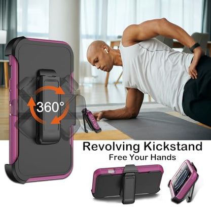 KECAI for iPhone 16e Case with Belt Clip Holster,Screen Protector X2,Heavy Duty Shockproof Drop Protection Military Grade 3 Layers Full Covered Rugged Durable Phone Cover for Apple 16e (Burgundy) - color: Burgundy