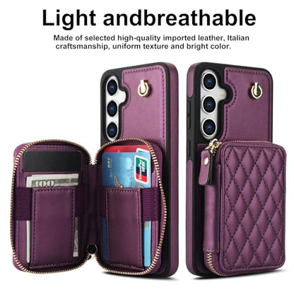 Phone Case for Samsung Galaxy S25 5G Wallet Cell Cover with Tempered Glass Screen Protector Wrist Crossbody Strap RFID Blocking Credit Card Holder Slot S 25 25S 25 25S SM-S931U Women Girls Dark Purple - color: Dark Purple