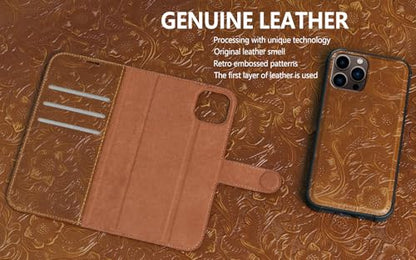Leather Case Compatible with iPhone 16 Pro Max Wallet 6.9" Brown | Genuine Leather 2in1 Magnetic Detachable Shockproof Kickstand,Flip Folio Cover with Card Slot,Wireless Charging RFID Blocking - color: Brown, size: 16 Pro Max