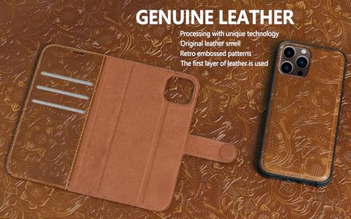 Leather Case Compatible with iPhone 16 Pro Wallet 6.3" Brown | Genuine Leather 2in1 Magnetic Detachable Shockproof Kickstand,Flip Folio Cover with Card Slot,RFID Blocking Brown - color: Brown, size: 16 Pro