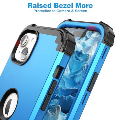 IDweel for iPhone 15 Case with Screen Protector,Luxury 3 in 1 Shockproof Slim Fit Hybrid Heavy Duty Protection Glitter Hard PC Cover Soft Silicone Bumper Full Body Case,Sky Blue - color: Sky Blue