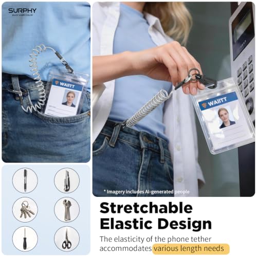 SURPHY Anti Theft Phone Strap, Phone Lanyard, Sturdy Steel Wire Keychain - color: Black & Clear