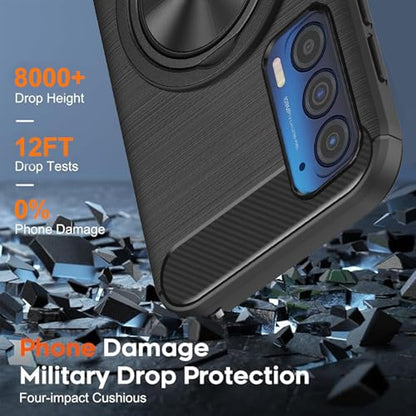 Compatible for Motorola Moto Edge 2021/Edge 2021 5G UW/XT2141 Case with Screen Protector, 360° Rotatable Ring Holder & Kickstand, Flexible TPU Rubber Carbon Fiber Jacket Protective Cover Case (Black) - color: Moto Edge 2021 Black