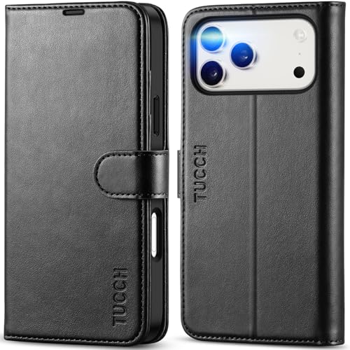 TUCCH Wallet Case for iPhone 17 Pro Max (6.9") 2025, 4 Card Holders, Black | RFID Blocking, Viewing Stand, Shockproof TPU Shell, PU Leather, Magnetic Closure, Protective Folio Flip Cover - color: Black