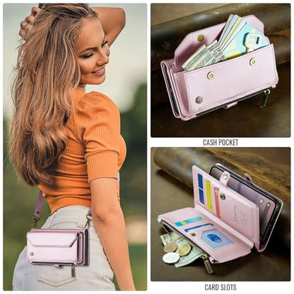 for Google Pixel 10a 6.3" Case, Women Men Multi-Function Wallet Case with Stand RFID Blocking Includes Shoulder Strap Wrist Strap Google Pixel 10a (Pink) - color: Pink