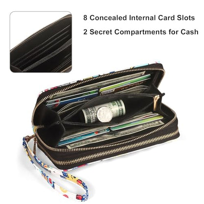 Cellphone Wallet for Women with Wrist Strap, RFID Blocking Credit Card Holder Large Size Clutch Purse, Owl - color: Owl