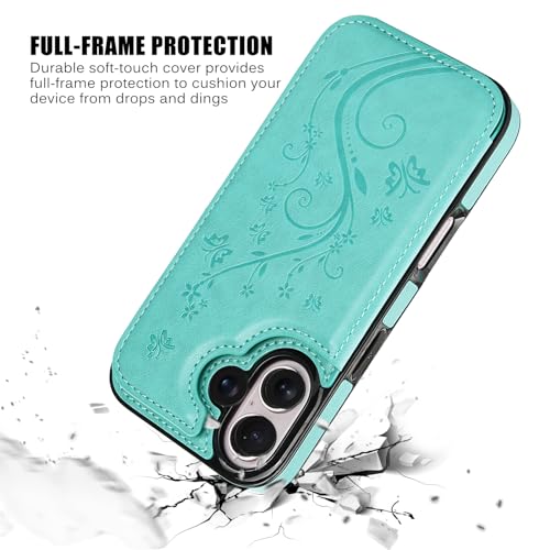 Wallet Case Compatible with iPhone 16 6.1”, Slim Protective Case with Card Holder,Premium PU Leather Kickstand Card Slots Case with Double Magnetic Clasp -Green - color: Green-F, size: iphone 16 6.1"