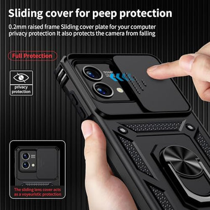 Vinve for Moto G Stylus 5G 2023 Case [Not Fit 4G Version] Slide Lens Cover, HD Screen Protector, Military Grade Drop Protection, Magnetic Rotated Ring Holder Kickstand Protective Phone Case (Black) - color: Black ,Military Grade 2nd gen.