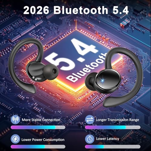 Wireless Earbuds, Bluetooth 5.4 Headphones, 75H Deep Bass Sound, Earhook - color: Jet-Black