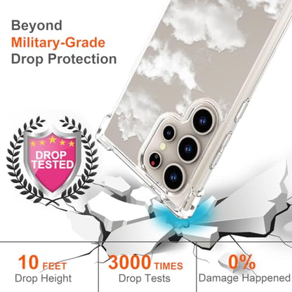 Hungo Galaxy S24 Ultra Plus Case for Women Floral Flower Clear Design Cute,Girly Girls Flower Case Compatible with Samsung Galaxy S24 Ultra Plus Clouds Sky - color: Clouds